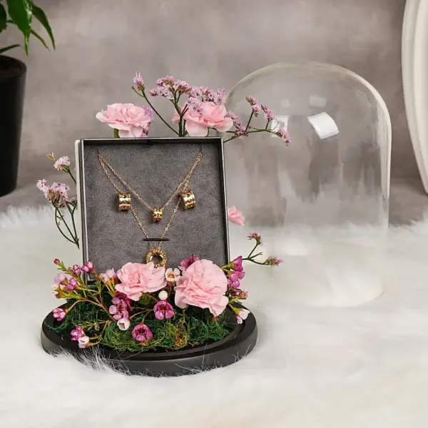 Spheres with Flowers, Necklace and Earrings